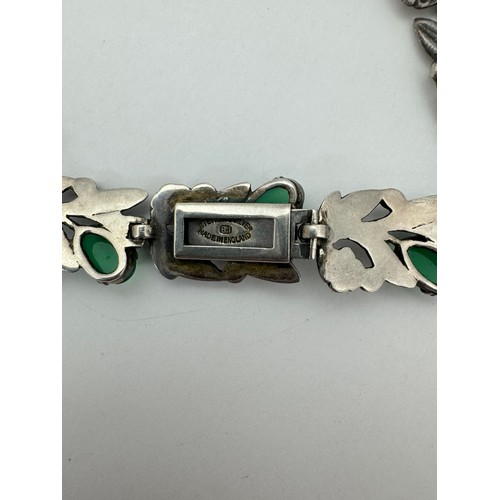 42 - A Bernard Instone Arts and Crafts silver and green stone necklace, stamped sterling silver and signe... 