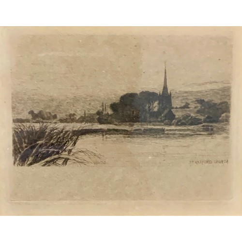 391 - Wilfred Williams Ball (British, 1853-1917), four miniature etchings related to Warwickshire and surr... 