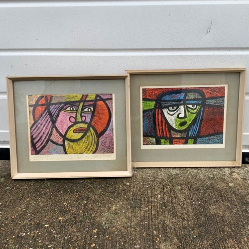 393 - David Bethel (British, 1923-2006), pair of abstract mid-century limited edition prints. Signed lower... 