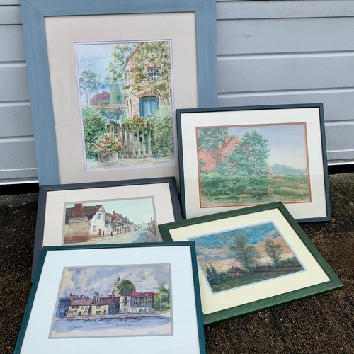 409 - Five nicely framed watercolours, to include; G Carlson (1936) 17cm x 26cm, Reginald E Edgecombe 24.5... 