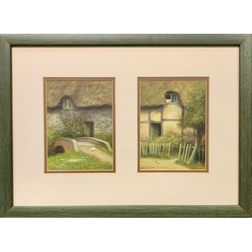 407 - David Pritchard (British, 20th Century), idyllic cottage diptych watercolour on paper. Two works, bo... 