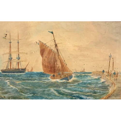 415A - Thomas Bush Hardy (British, 1842-1897), ‘Calais Pier’ watercolour on paper. Signed and titled to low... 