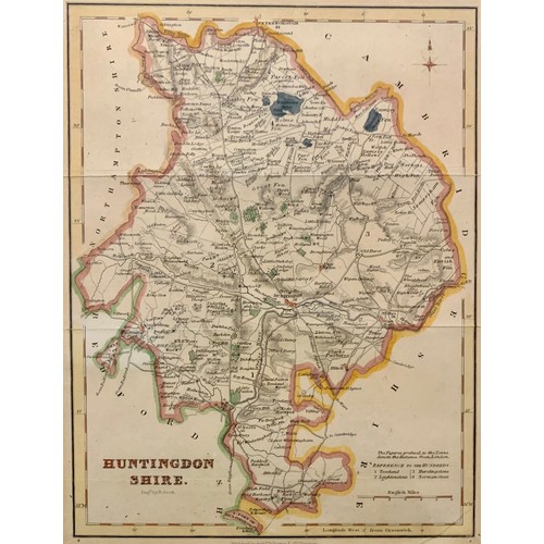 375A - Four 19th Century framed maps, to include; Huntingdonshire by R. Scott published by Archd Fullarton ... 