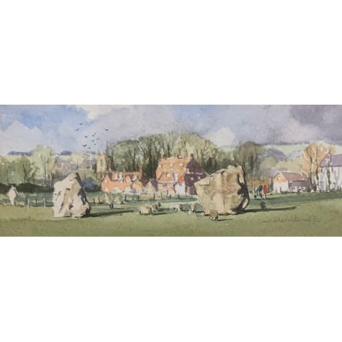 402A - Seven miniature artworks, to include; Andy Le Poidevin (British, 20th Century) ‘Spring at Avebury’ &... 