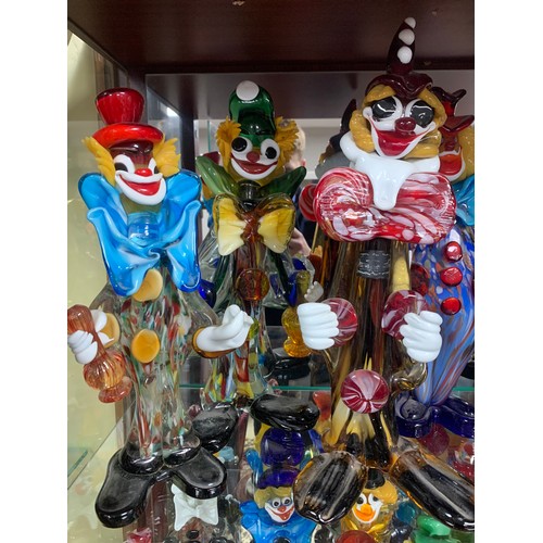 349 - Murano Clowns, extensive Murano glass clown collection with variety of sizes and designs. Largest me... 