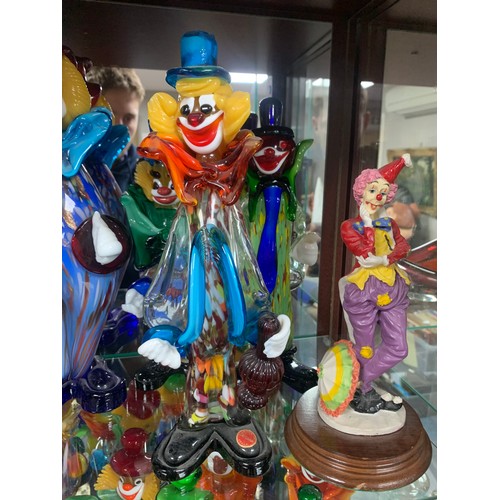 349 - Murano Clowns, extensive Murano glass clown collection with variety of sizes and designs. Largest me... 