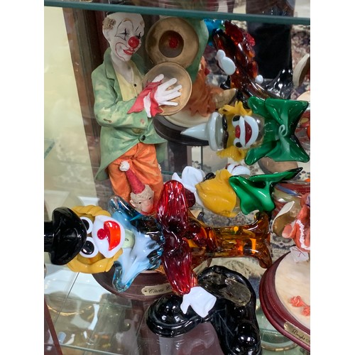 349 - Murano Clowns, extensive Murano glass clown collection with variety of sizes and designs. Largest me... 