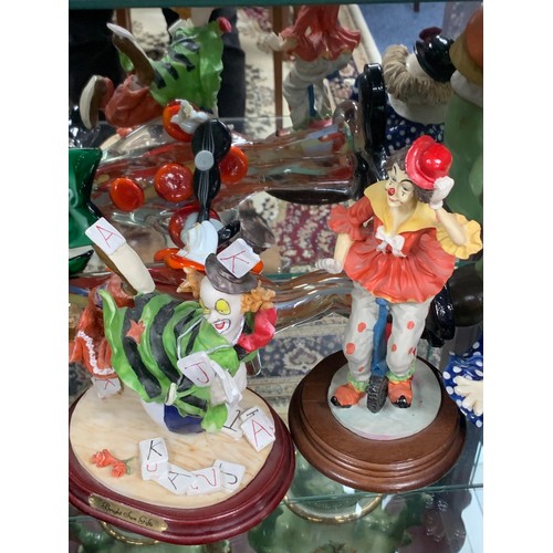 349 - Murano Clowns, extensive Murano glass clown collection with variety of sizes and designs. Largest me... 