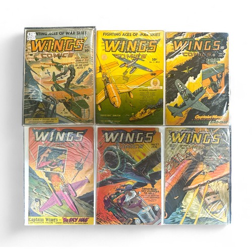 432 - Wings Comics 1941-1947 Nos 9, 40, 71, 75, 77, 80. All 6 comics are bagged & boarded in Mylar bags, V... 