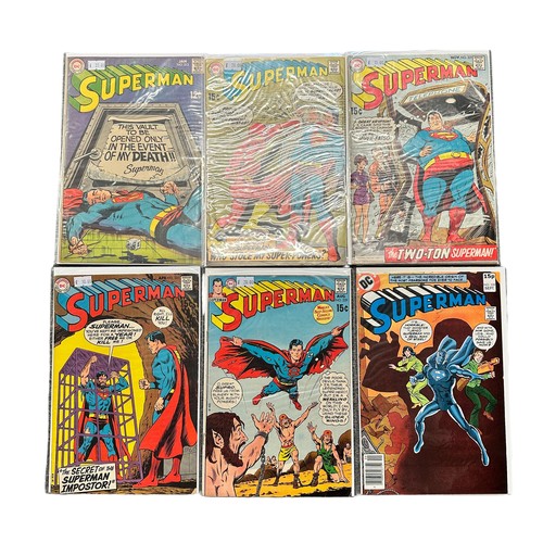 112 - DC Comics Superman 1969-1970 Nos 213, 220, 221, 225, 229, 339. All 6 comics are bagged & boarded, UG... 