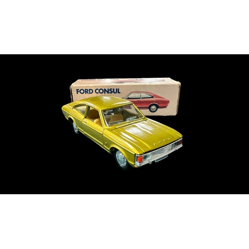 152 - Gama (Germany) 1/43rd scale Ford Consul GT Coupe metallic gold with tan interior No. 996 and Granada... 