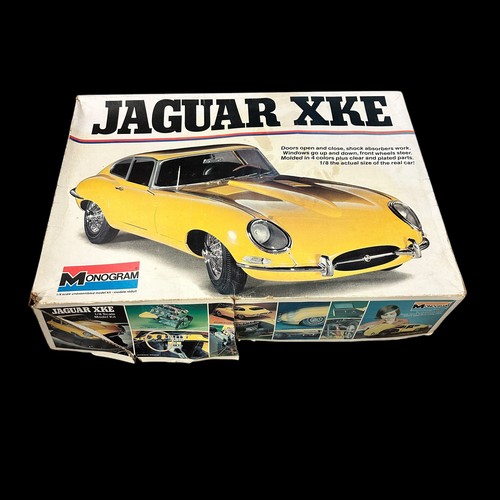 261 - Monogram 1/8th scale Jaguar XK-E No. 2601, unmade and unpainted plastic model kit, mainly on sprues ... 