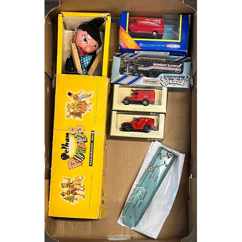 230 - Pelham Puppets Witch in Dutch Girl box, plus diecast (4) including Corgi Mercedes-Benz van Parcelfor... 