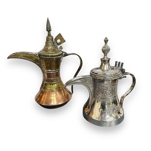 347 - Middle Eastern / Arabic copper Dallah coffee pot with pinhole style decoration, height 29cm. Plus, f... 