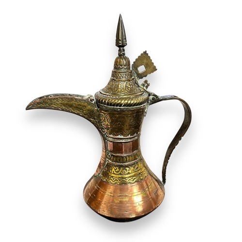 347 - Middle Eastern / Arabic copper Dallah coffee pot with pinhole style decoration, height 29cm. Plus, f... 