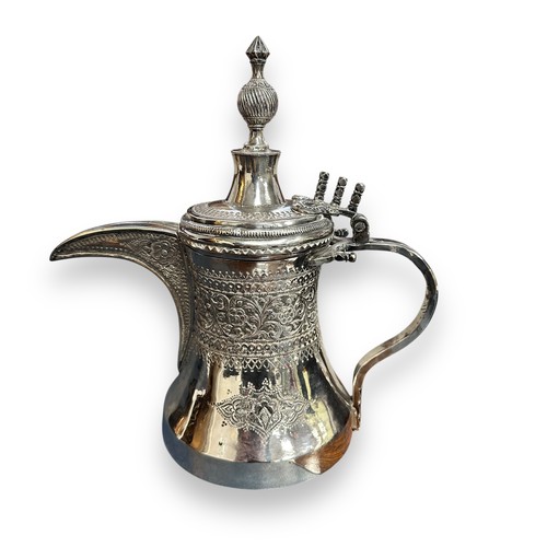 347 - Middle Eastern / Arabic copper Dallah coffee pot with pinhole style decoration, height 29cm. Plus, f... 