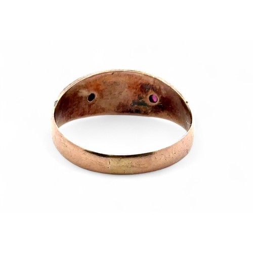 84 - Gypsy ring with a ruby on either side of missing central stone size N. Weight 2.1g. Tests as 9ct gol... 