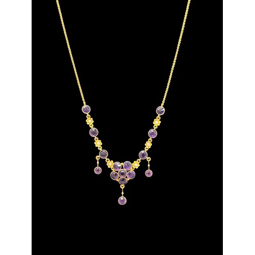 51 - An amethyst and seed pearl art nouveau flower necklace, stamped 9ct, sponsor BM& Co. with matching u... 