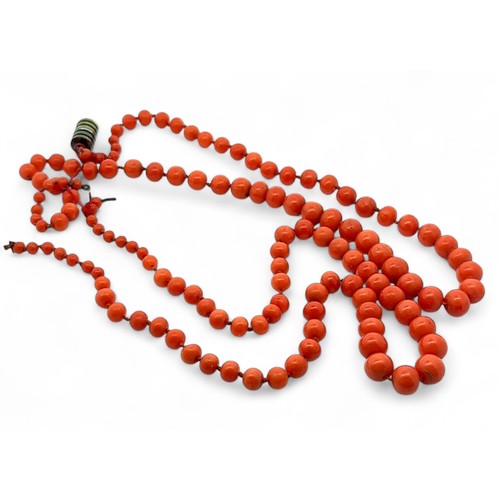 40 - Two graduated coral bead strands/ necklaces.  One strand, double knotted and 44cm in length The atta... 