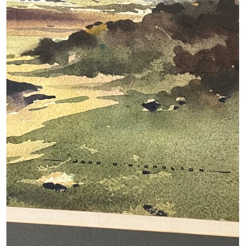 421 - John Hobson Nicholson (British, 1911-1988), lakeside landscape watercolour on paper. Signed to lower... 