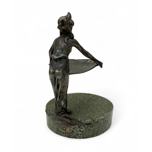 184 - Art Nouveau silver plated sweetmeat dish in the form of a female figure. Stood on green marble base.... 