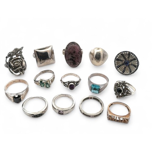 82 - 15 silver/ 925 rings, including a boxed Espirit ring. Many set with gemstones. Sizes vary J to V.