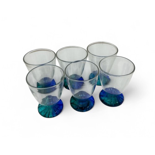 393 - Robin Smith and Jeff Walker (British, 20th Century), set of six studio glass glasses with round spir... 