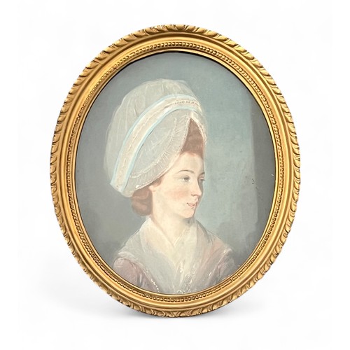 406 - English school 19th Century oval portrait of a lady, pastel on paper. Unsigned, framed and glazed. H... 