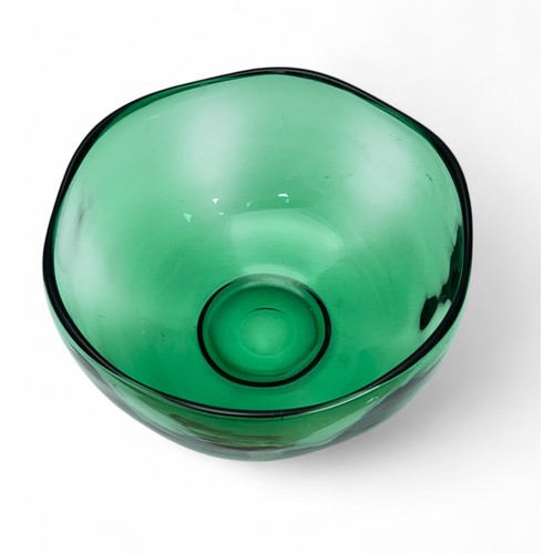 397 - Whitefriars, mid-century lobed Whitefriars aqua green glass bowl. Height 13cm, diameter 24cm.