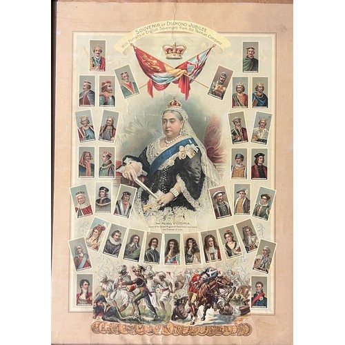 209 - Wills's Cigarettes Victorian advertising poster, Souvenir of Diamond Jubilee, centred by a portrait ... 