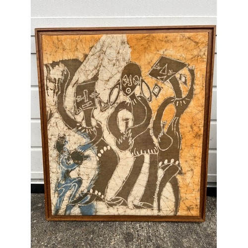 350 - Tigho Eghagha (Ghanaian, 20th Century), three figural Batik fabric paintings. (3)