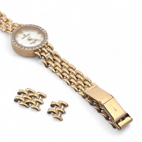 139 - A Sovereign 9ct gold and diamond ladies quartz watch with mother-of-pearl dial, quarterly Roman nume... 