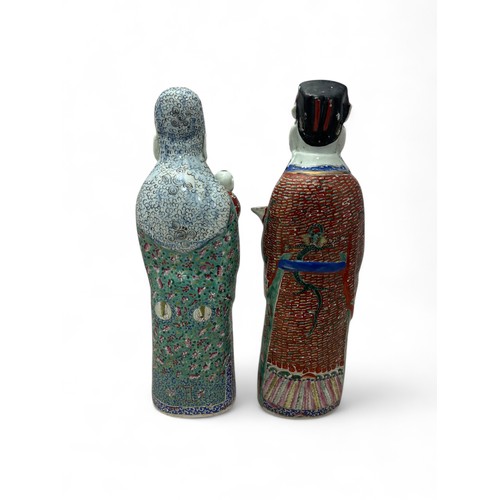 332 - Two Chinese Famille Rose figures of Immortals, likely late 19th / early 20th century. Height of tall... 