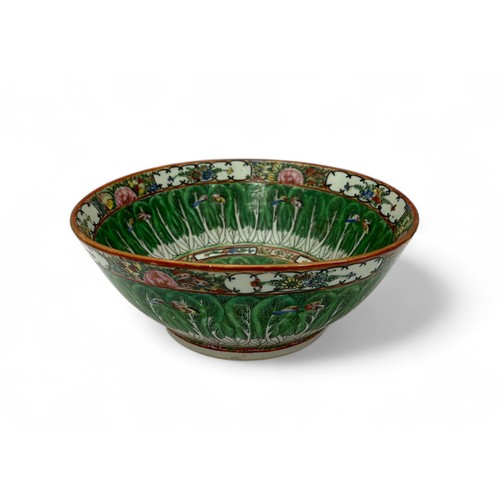 333 - Chinese mid-century cabbage leaf Canton bowl with foliate and butterfly design. Stamped to base for ... 