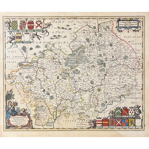 377 - Peter Schenk & Gerard Valk, 17th Century hand-coloured engraved map of Worcestershire & Warwickshire... 