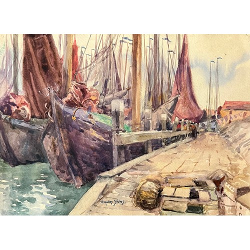 408 - Emiline Stokes (British, early 20th Century), harbour watercolour on paper. Signed to lower middle, ... 