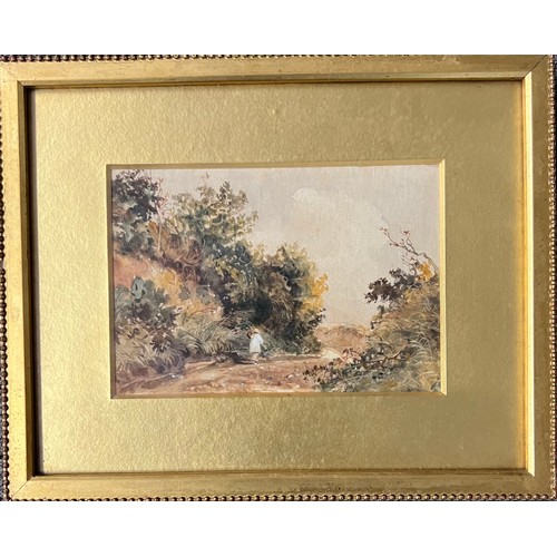 414 - Robert Brandard (British, 19th Century), watercolour landscape of traveller. Label affixed to revers... 