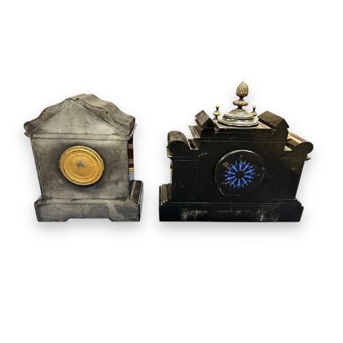 308 - Two Large Black Slate Clocks. Very heavy, no makers mark on both. UNTESTED. BUYER TO COLLECT OR ARRA... 