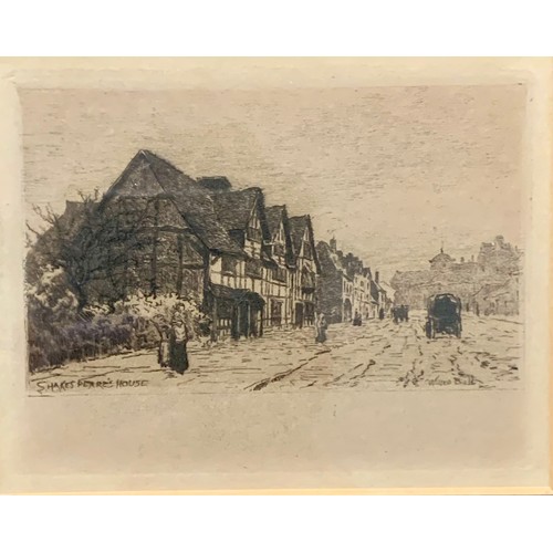 404 - Wilfred Williams Ball (British, 1853-1917), four miniature etchings related to Warwickshire and surr... 