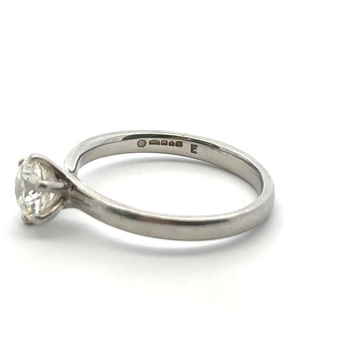 36A - A diamond single stone platinum ring, size N. Diamond estimated at 0.76ct (5.9 x 5.86 x 3.6mm approx... 