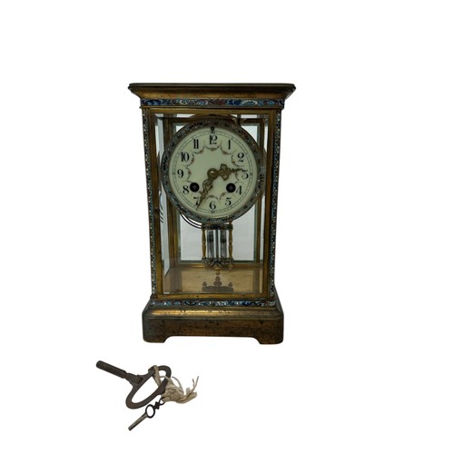 310 - 19th century French lacquered brass and enamelled four-glass mantel clock having unsigned circular A... 