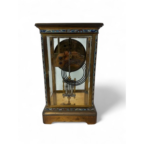 310 - 19th century French lacquered brass and enamelled four-glass mantel clock having unsigned circular A... 