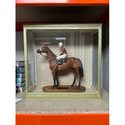 287 - A Beswick Connoisseur model, Red Rum, with Brian Fletcher, wooden plinth, 33.5cm high, in glass disp... 