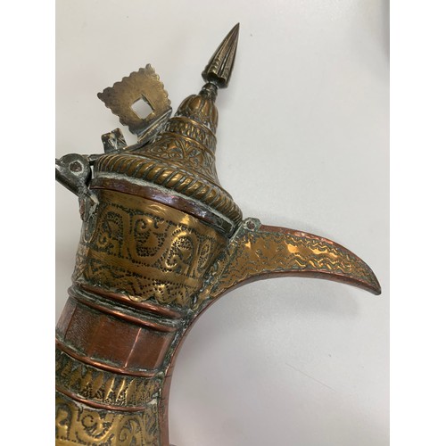 347 - Middle Eastern / Arabic copper Dallah coffee pot with pinhole style decoration, height 29cm. Plus, f... 