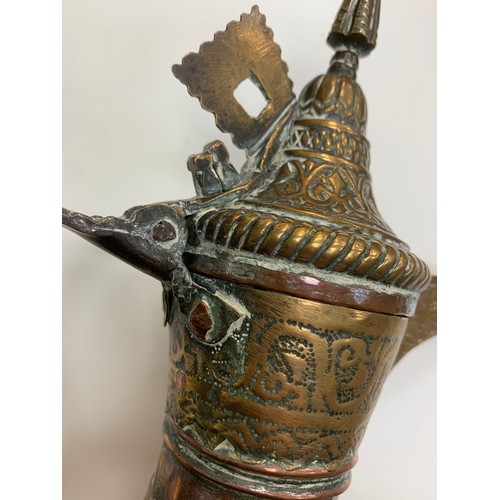 347 - Middle Eastern / Arabic copper Dallah coffee pot with pinhole style decoration, height 29cm. Plus, f... 