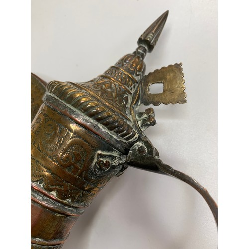 347 - Middle Eastern / Arabic copper Dallah coffee pot with pinhole style decoration, height 29cm. Plus, f... 