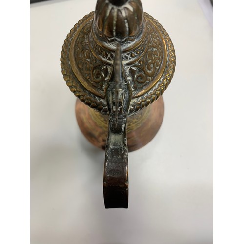 347 - Middle Eastern / Arabic copper Dallah coffee pot with pinhole style decoration, height 29cm. Plus, f... 