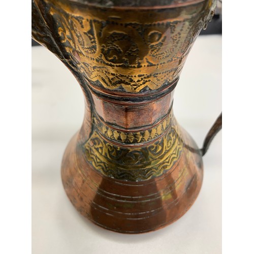 347 - Middle Eastern / Arabic copper Dallah coffee pot with pinhole style decoration, height 29cm. Plus, f... 