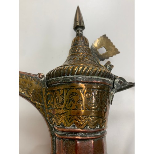 347 - Middle Eastern / Arabic copper Dallah coffee pot with pinhole style decoration, height 29cm. Plus, f... 