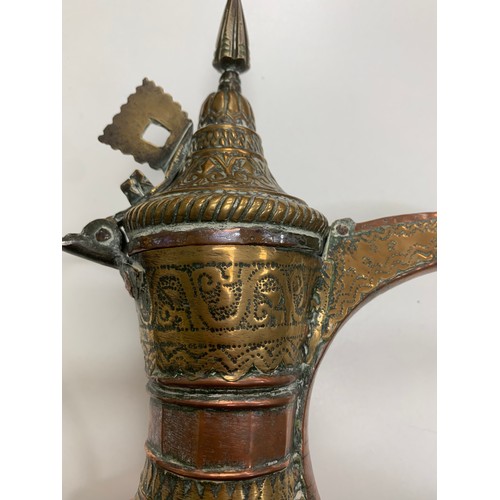 347 - Middle Eastern / Arabic copper Dallah coffee pot with pinhole style decoration, height 29cm. Plus, f... 